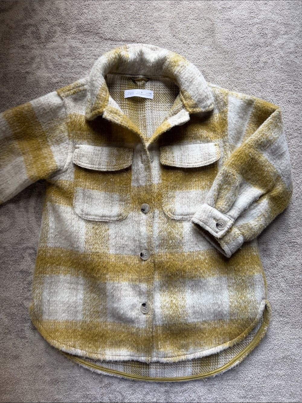 Zara Kids Mustard and Cream Plaid Shacket